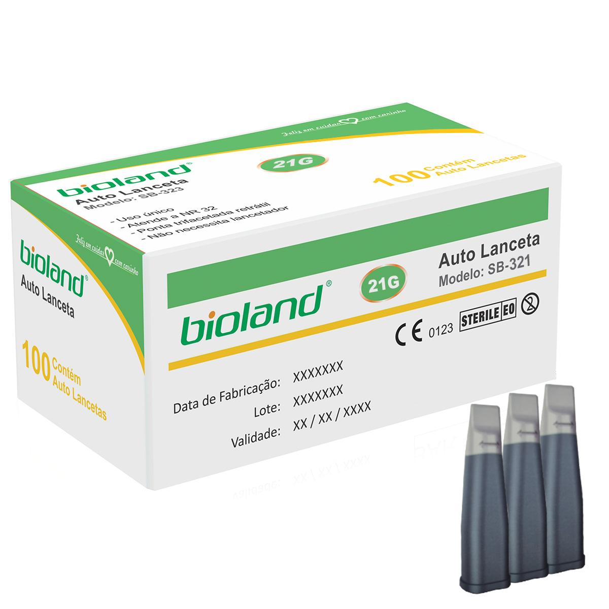 Auto Lanceta Automática e Retrátil 21G Bioland 